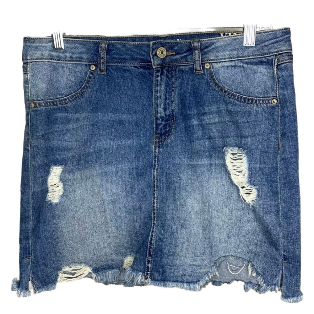 Rewash Brand Women's Skirt Destroyed Distressed Denim Jean Boho Frayed‎ Size 29
